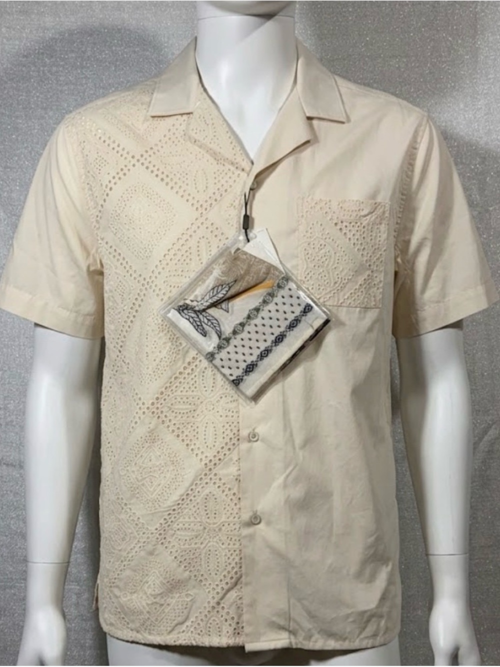 Murano Men's Short-Sleeve Button-Down Camp Shirt - Cream